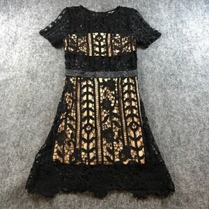 Wet Seal Black Lace Overlay Dress Medium Nude‎ Beige Lining Party Cocktail